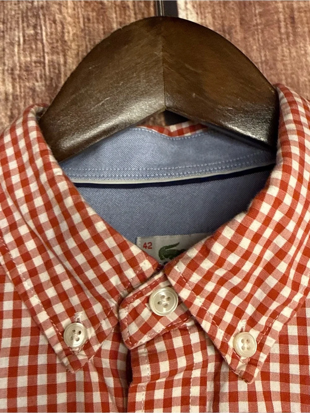 Lacoste Red and White Gingham Button-Down Shirt